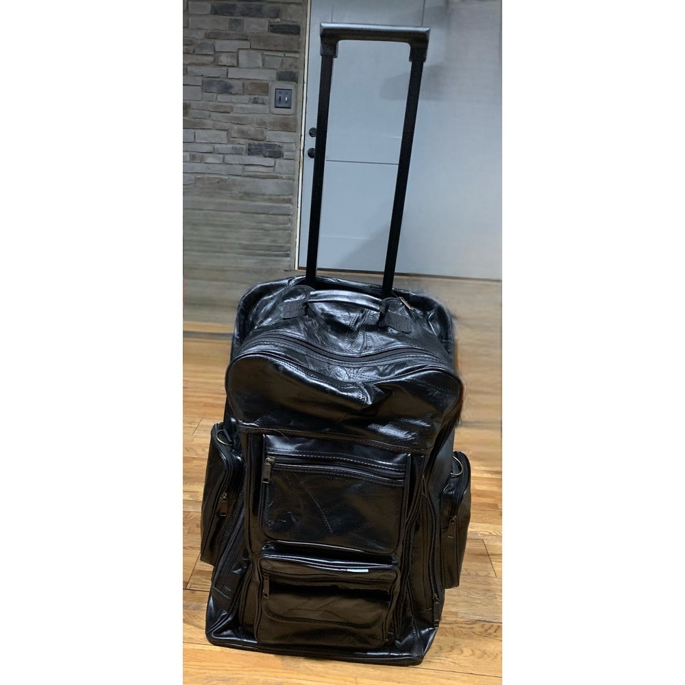 Leather Rolling Backpack Travel Bag  Luggage Vacation Office Utility - Picture 4 of 8